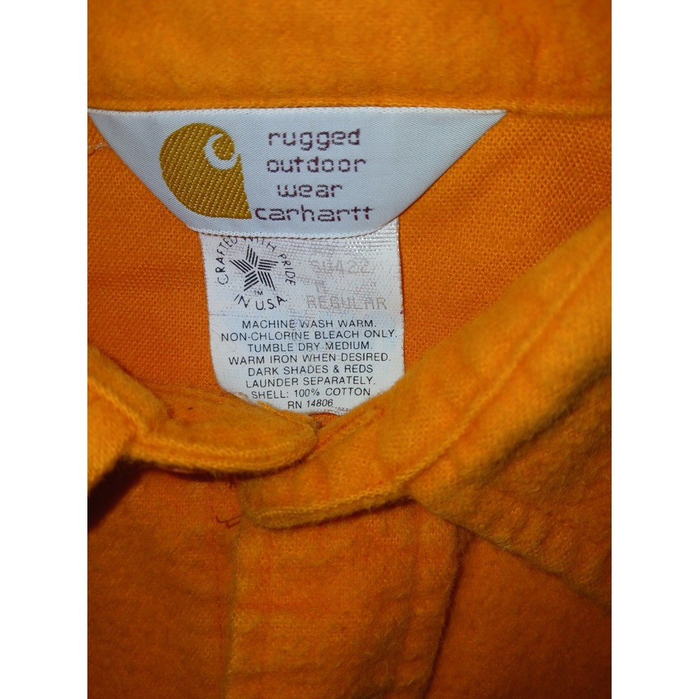 Vtg Carhartt Rugged Outdoor Wear Shirt Men's Med Orange Chamois Flannel Work USA - Picture 3 of 12